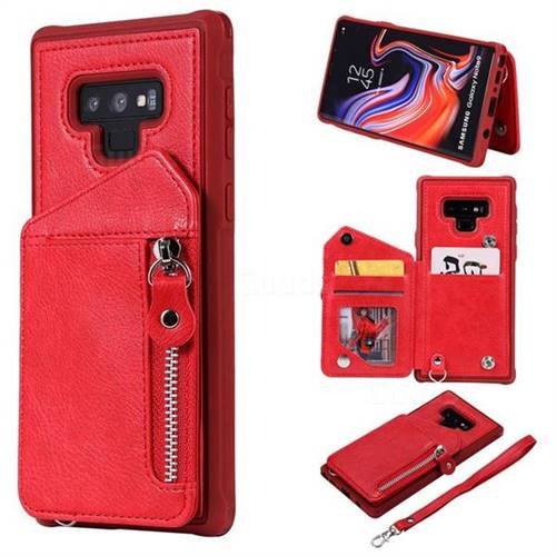 Classic Luxury Buckle Zipper Anti-fall Leather Phone Back Cover for Samsung Galaxy Note9 - Red