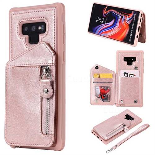 Classic Luxury Buckle Zipper Anti-fall Leather Phone Back Cover for Samsung Galaxy Note9 - Pink