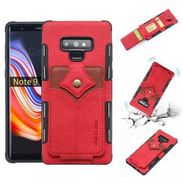 Maple Pattern Canvas Multi-function Leather Phone Back Cover for Samsung Galaxy Note9 - Red