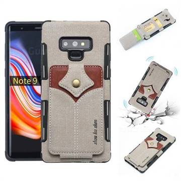 Maple Pattern Canvas Multi-function Leather Phone Back Cover for Samsung Galaxy Note9 - Gray