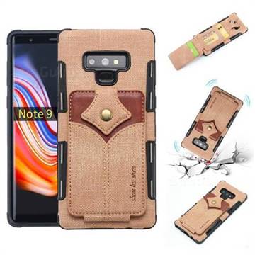 Maple Pattern Canvas Multi-function Leather Phone Back Cover for Samsung Galaxy Note9 - Khaki