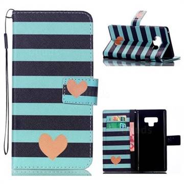 Blue Stripe Heart Leather Wallet Phone Case for Samsung Galaxy Note9