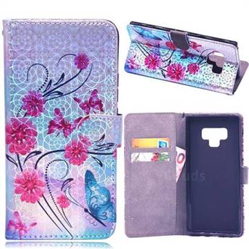 Red Flower Butterfly Laser Light PU Leather Wallet Case for Samsung Galaxy Note9