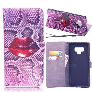 Snake Lips Laser Light PU Leather Wallet Case for Samsung Galaxy Note9