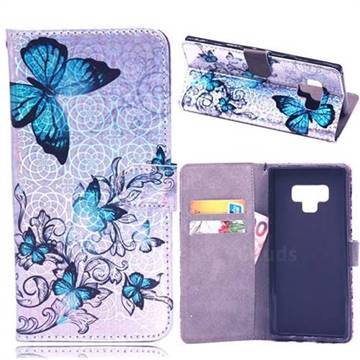 Blue Butterfly Laser Light PU Leather Wallet Case for Samsung Galaxy Note9