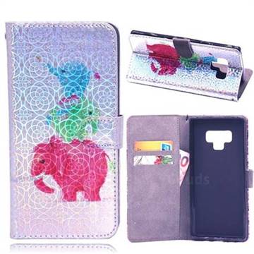 Elephant Family Laser Light PU Leather Wallet Case for Samsung Galaxy Note9