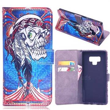 Tribal Feather Skull Laser Light PU Leather Wallet Case for Samsung Galaxy Note9