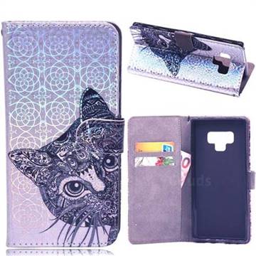 Met Tattoo Cat Laser Light PU Leather Wallet Case for Samsung Galaxy Note9