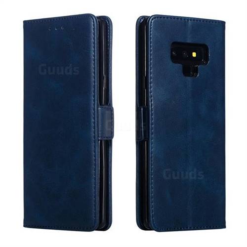 Retro Classic Calf Pattern Leather Wallet Phone Case for Samsung Galaxy Note9 - Blue