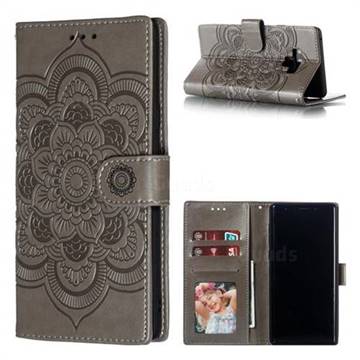 Intricate Embossing Datura Solar Leather Wallet Case for Samsung Galaxy Note9 - Gray
