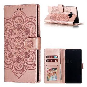 Intricate Embossing Datura Solar Leather Wallet Case for Samsung Galaxy Note9 - Rose Gold