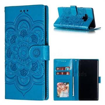 Intricate Embossing Datura Solar Leather Wallet Case for Samsung Galaxy Note9 - Blue