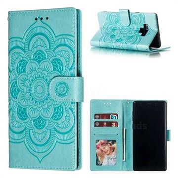 Intricate Embossing Datura Solar Leather Wallet Case for Samsung Galaxy Note9 - Green