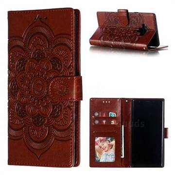 Intricate Embossing Datura Solar Leather Wallet Case for Samsung Galaxy Note9 - Brown