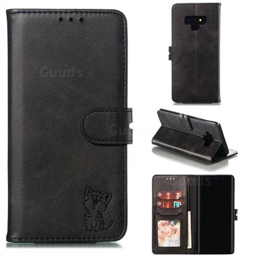 Embossing Happy Cat Leather Wallet Case for Samsung Galaxy Note9 - Black