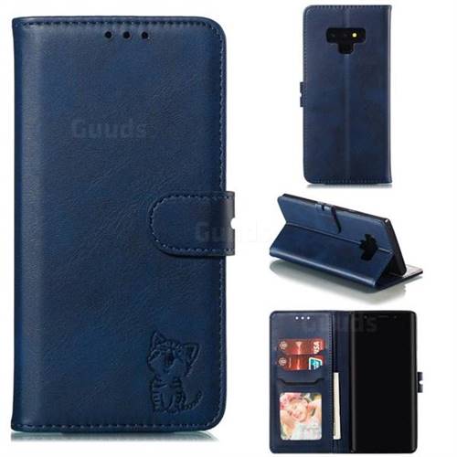 Embossing Happy Cat Leather Wallet Case for Samsung Galaxy Note9 - Blue