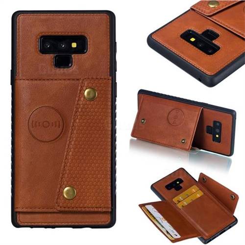 Retro Multifunction Card Slots Stand Leather Coated Phone Back Cover for Samsung Galaxy Note9 - Brown