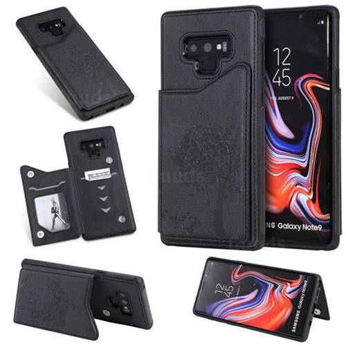 Luxury Tree and Cat Multifunction Magnetic Card Slots Stand Leather Phone Back Cover for Samsung Galaxy Note9 - Black