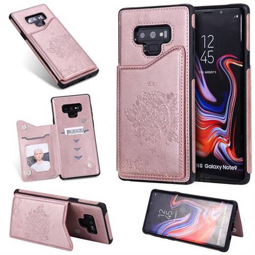Luxury Tree and Cat Multifunction Magnetic Card Slots Stand Leather Phone Back Cover for Samsung Galaxy Note9 - Rose Gold
