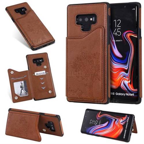 Luxury Tree and Cat Multifunction Magnetic Card Slots Stand Leather Phone Back Cover for Samsung Galaxy Note9 - Brown
