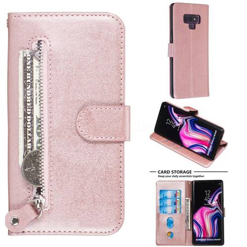 Retro Luxury Zipper Leather Phone Wallet Case for Samsung Galaxy Note9 - Pink