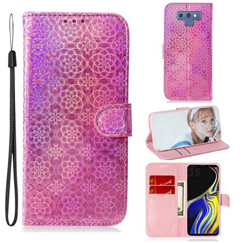 Laser Circle Shining Leather Wallet Phone Case for Samsung Galaxy Note9 - Pink