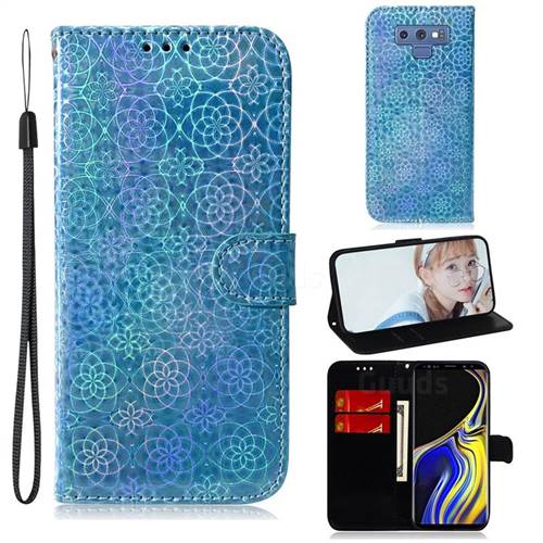 Laser Circle Shining Leather Wallet Phone Case for Samsung Galaxy Note9 - Blue