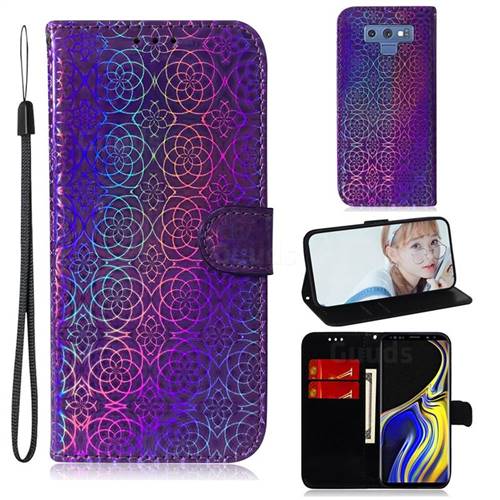 Laser Circle Shining Leather Wallet Phone Case for Samsung Galaxy Note9 - Purple