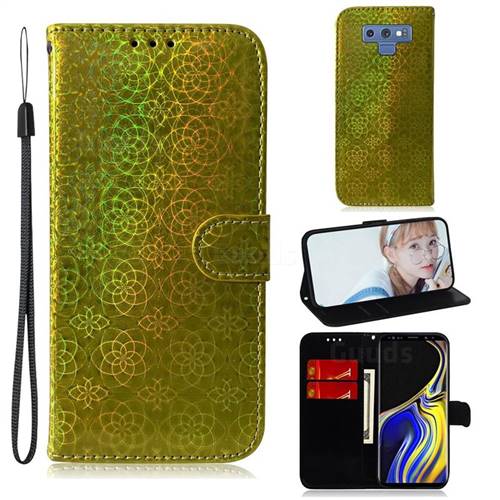 Laser Circle Shining Leather Wallet Phone Case for Samsung Galaxy Note9 - Golden