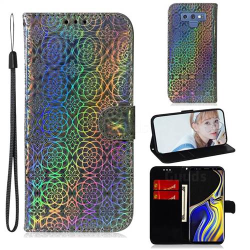 Laser Circle Shining Leather Wallet Phone Case for Samsung Galaxy Note9 - Silver