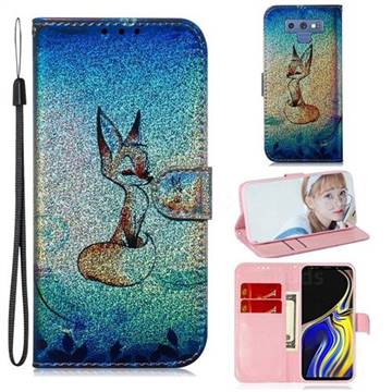 Cute Fox Laser Shining Leather Wallet Phone Case for Samsung Galaxy Note9