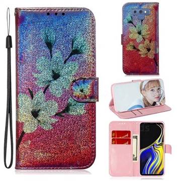 Magnolia Laser Shining Leather Wallet Phone Case for Samsung Galaxy Note9