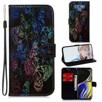 Black Butterfly Laser Shining Leather Wallet Phone Case for Samsung Galaxy Note9
