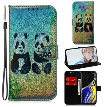 Two Pandas Laser Shining Leather Wallet Phone Case for Samsung Galaxy Note9
