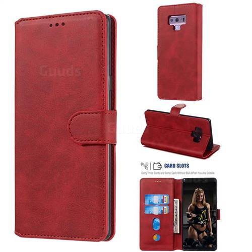 Retro Calf Matte Leather Wallet Phone Case for Samsung Galaxy Note9 - Red