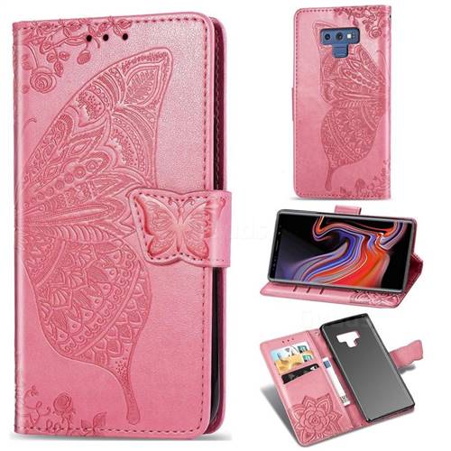Embossing Mandala Flower Butterfly Leather Wallet Case for Samsung Galaxy Note9 - Pink