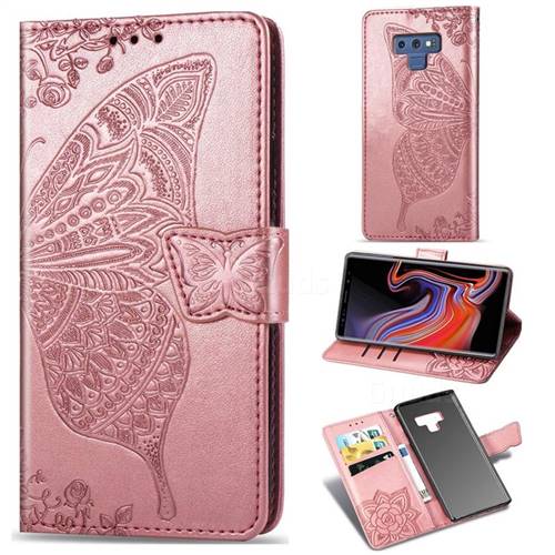 Embossing Mandala Flower Butterfly Leather Wallet Case for Samsung Galaxy Note9 - Rose Gold