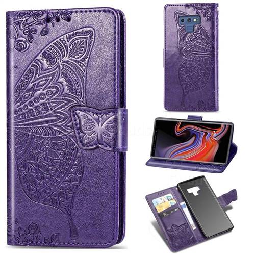 Embossing Mandala Flower Butterfly Leather Wallet Case for Samsung Galaxy Note9 - Dark Purple