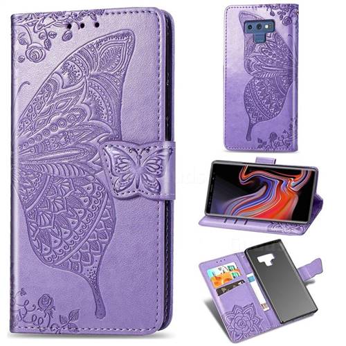 Embossing Mandala Flower Butterfly Leather Wallet Case for Samsung Galaxy Note9 - Light Purple