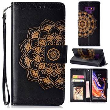 Embossing Half Mandala Flower Leather Wallet Case for Samsung Galaxy Note9 - Black