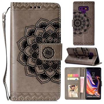 Embossing Half Mandala Flower Leather Wallet Case for Samsung Galaxy Note9 - Gray