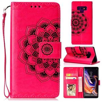 Embossing Half Mandala Flower Leather Wallet Case for Samsung Galaxy Note9 - Rose Red