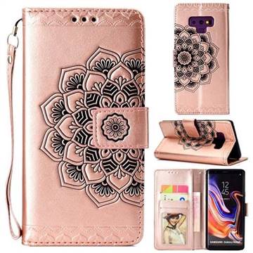 Embossing Half Mandala Flower Leather Wallet Case for Samsung Galaxy Note9 - Rose Gold