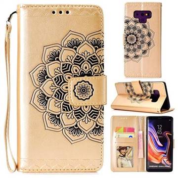 Embossing Half Mandala Flower Leather Wallet Case for Samsung Galaxy Note9 - Golden