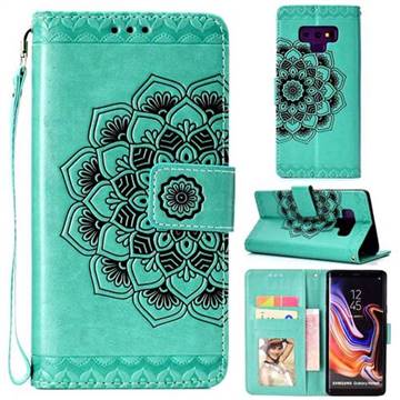 Embossing Half Mandala Flower Leather Wallet Case for Samsung Galaxy Note9 - Mint Green