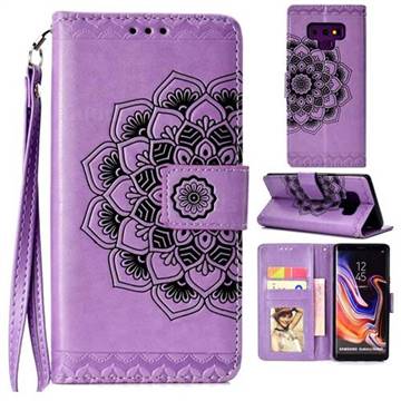Embossing Half Mandala Flower Leather Wallet Case for Samsung Galaxy Note9 - Purple