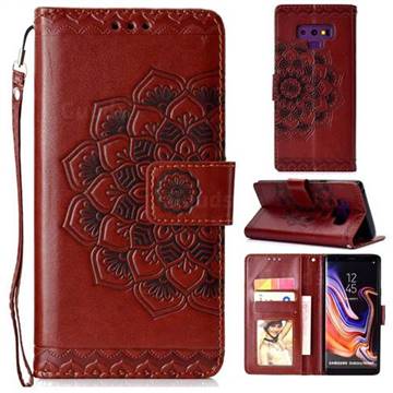 Embossing Half Mandala Flower Leather Wallet Case for Samsung Galaxy Note9 - Brown