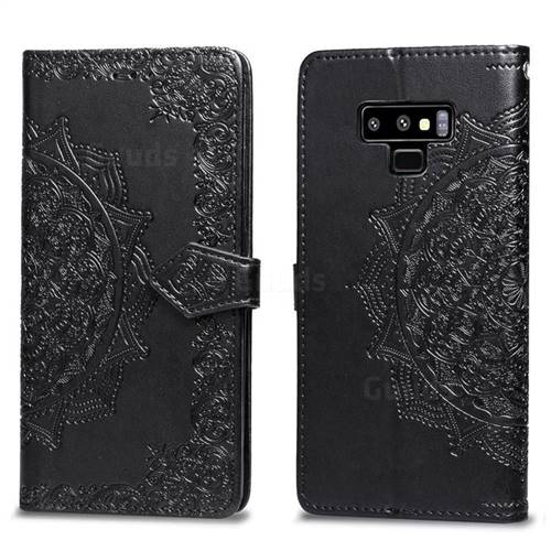 Embossing Imprint Mandala Flower Leather Wallet Case for Samsung Galaxy Note9 - Black