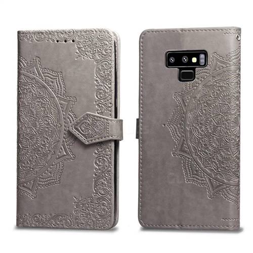 Embossing Imprint Mandala Flower Leather Wallet Case for Samsung Galaxy Note9 - Gray