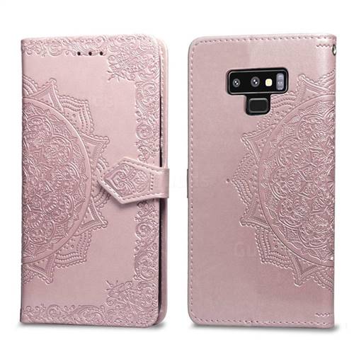 Embossing Imprint Mandala Flower Leather Wallet Case for Samsung Galaxy Note9 - Rose Gold